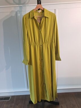 Tea  N Cup Lime Green Button-Front Maxi Dress L 07-10